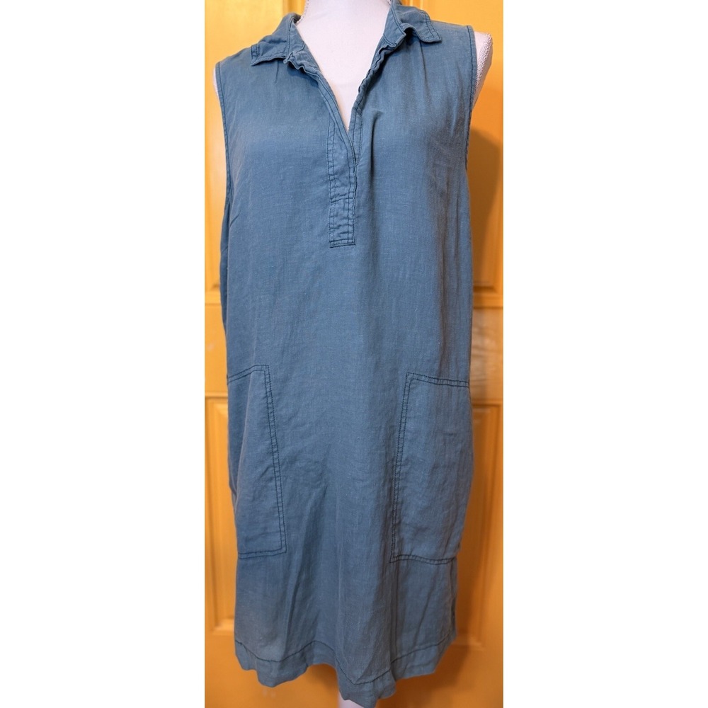C&C California 100% Linen Shirt dress pullover green pockets L 14
